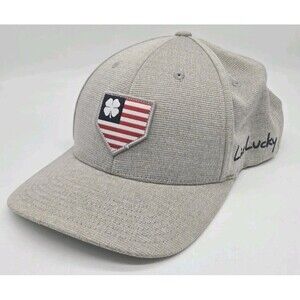 Rawlings Black Clover USA Flex Fit Hat Curved Baseball Cap L-XL Gray Live Lucky